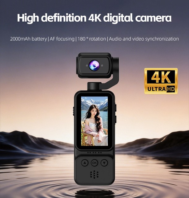 4K 2.0-inch Display Screen Action Sports Camera 180 Rotate Vlog Camera Stable Capture for Mountain Climbing Adventure Recording