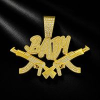 Collier pendentif double pistolet « BABY » en strass dorés audacieux avec chaîne cubaine « Iced Out » pour homme, bijoux de mode Hip Hop Streetwear