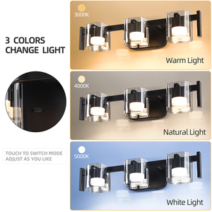 Modern Black LED Wall Lamp 3-<b>Light</b> Cylindrical Glass Shade Aluminum Body 20.87in Bathroom <b>Vanity</b> <b>Light</b> Warm White 3500K - Product Image 1