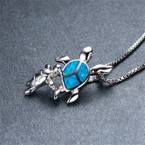 Cute Turtle Mom with Baby Tortoise Pendant <b>Necklaces</b> for Women Vintage Black Gold White Blue Fire <b>Opal</b> Chain <b>Necklace</b> - Product Image 2