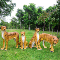 Grandes sculptures d'animaux en fibre de verre, accessoires de décoration de fête de parc de vacances en plein air, statues artificielles de léopard en résine grandeur nature