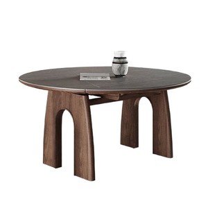 Custom Made Vintage Style Dining <b>Table</b> Stone Slab Extendable Foldable Square Shape Walnut <b>Solid</b> <b>Wood</b> <b>Top</b> - Product Image 5