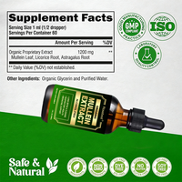 Extrait Herbal Végétalien 3-en-1 de Feuille de Molène, Astragale et Racine de Réglisse pour la Détoxification et le Nettoyage Pulmonaire – Gouttes Liquides Marque Blanche