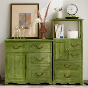 Juego de 2 Gabinetes de Almacenamiento de Madera Blanca Desgastada, Organizador Alto con Estante Abierto para Sala de Estar/Dormitorio - Product Image 6