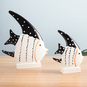 Wooden Striped Tropical Fish Ornament Mediterranean Style 2Pcs Living Room <b>Decor</b> - Product Image 3