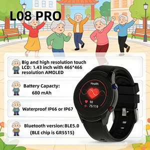 Montre connectée L08 <span class=keywords><strong>PRO</strong></span> 1,43" AMOLED, batterie 680 mAh, IP66/IP67, BLE5.0, suivi de santé - Product Image 1