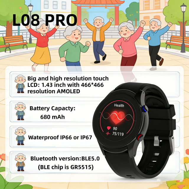 L08 PRO 1.43" AMOLED Smartwatch, 680mAh Battery, BLE5.0 Health Tracker