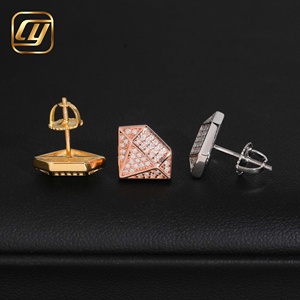 Boucles d'oreilles clous en argent sterling S925 avec moissanite VVS, cube géométrique 3D entièrement pavé de diamants, style hip-hop pour hommes - Product Image 4