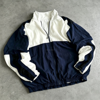 Veste coupe-vent surdimensionnée en nylon noir et blanc contrasté pour homme, de haute qualité, style vintage, avec fermeture éclair en polyester