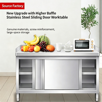 Table de travail professionnelle en acier inoxydable avec portes coulissantes doubles pour armoire de rangement de cuisine commerciale, taille personnalisée