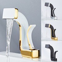 Robinet de lavabo de salle de bain monocommande en laiton finition or brossé, mitigeur eau chaude et froide à poser sur le plan avec entre-axe de 4 pouces