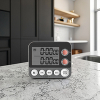 Timer Dapur Digital Dua Saluran dengan Alarm, Timer Dapur Plastik untuk Meja, Dioperasikan dengan Baterai