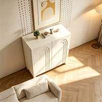 Nouveau Meuble à Chaussures d'Entrée Crème 2026 – Design Minimaliste Moderne, Sans Poignées, Doubles Portes, Panneaux Arqués – Mobilier de Salon