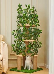 Albero di simulazione della torre di arrampicata per gatti relpet lussuoso stile naturale pianta gatto con foglie di legno - Product Image 4