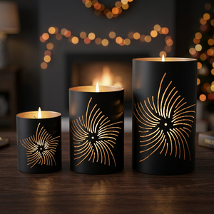 Sonnet Decor – Lot de 3 bougeoirs cylindriques en fer forgé faits à la main, motif floral découpé, résistants à la chaleur, pour décoration intérieure de Noël - Product Image 2