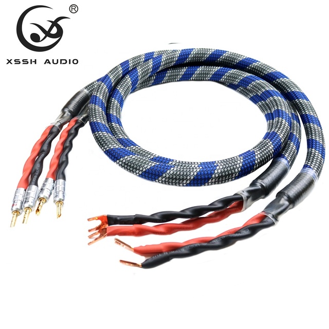 Audio Video Wire XSSH G5 Signature Series OFC Plated Silver Gold Plated Banana Plug to Y Spade 4 Core Hi-end HIFI Speaker Cable