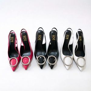 Escarpins à bride en PU pour femme, à bout pointu, talons aiguilles, avec boucle à anneau et bride de cheville, chaussures habillées - Product Image 1
