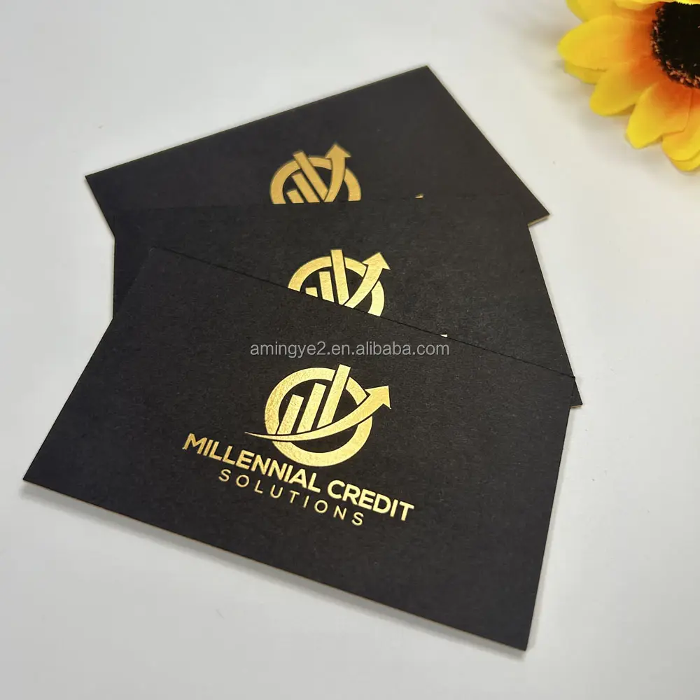 High quality Custom Logo Black Visiting Card Embossed Luxury Business Card Printing With Gold Foil Stamping