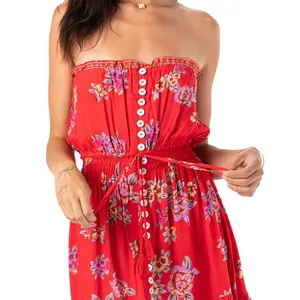 Vestido largo maxi de algodón de buena calidad vestido de flores de playa de verano personalizado