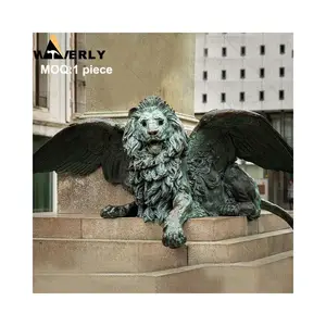Waverly Green Bronze Winged Lion Sculpture Hand Cast Atmospheric Bronze Lion Sculpture Statue For Sale