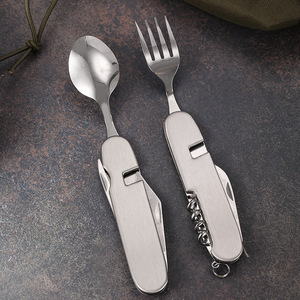 Utensili da campeggio set di posate staccabili Multi-strumento kit cucchiaio forchetta coltello apribottiglie pieghevole posate portatili per escursioni da viaggio - Product Image 3