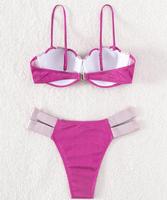 Vente en gros 2025 personnalisé femmes rose carnaval Bandeau Bikini ensemble 2 pièces push-up rayé Sexy Shell Style Jouvert tongs bas