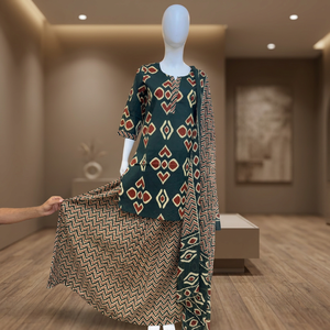 Traditional Cotton <b>Kurta</b> Pant Set With Dupatta <b>Women</b> Casual Dress Ankle-Length Loose Fit Digital Printed India Pakistan Style - Product Image 2