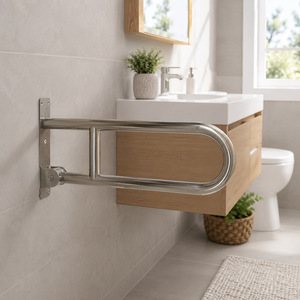 Barre d'appui pliable en forme de U en acier inoxydable, capacité de 200 lb, pour personnes âgées et handicapées, barre de sécurité pour salle de bain - Product Image 2