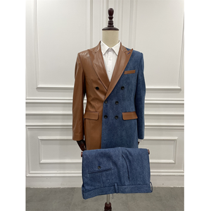 Costumes sur <span class=keywords><strong>mesure</strong></span> pour hommes, 2 pièces, double boutonnage, en cuir et jean, <span class=keywords><strong>prix</strong></span> d'usine - Product Image 1