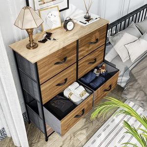 Gabinete de almacenamiento de 8 cajones marrón rústico, mango fácil de tirar, organizador de cofre alto para almacenamiento en sala de estar, grano de <span class=keywords><strong>madera</strong></span> - Product Image 4