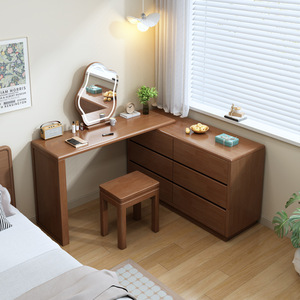 Solid Wood Dressing Table With Mirror And <b>Drawer</b> Bedroom Furniture For Small Apartment Extendable Design - Product Image 1