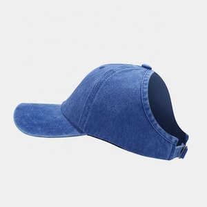 Sport di alta qualità 6 pannelli Plain Custom logo Vintage vecchio stile esterno lavato in cotone coda di cavallo cappellino da Baseball - Product Image 5