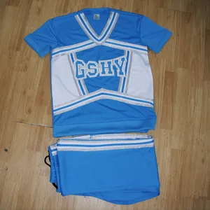 Icheerobics Großhandel Seitenschweller Cheerleader-Uniformen Kinder Cheerleader-Teamkleidung römischer Stoff Gymnasium-Cheerleader-Anzug