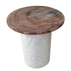Taburete de madera de estilo minimalista hecho de madera de Suar en forma redonda y color natural para muebles de hogar, muebles de sala de estar. - Product Image 1