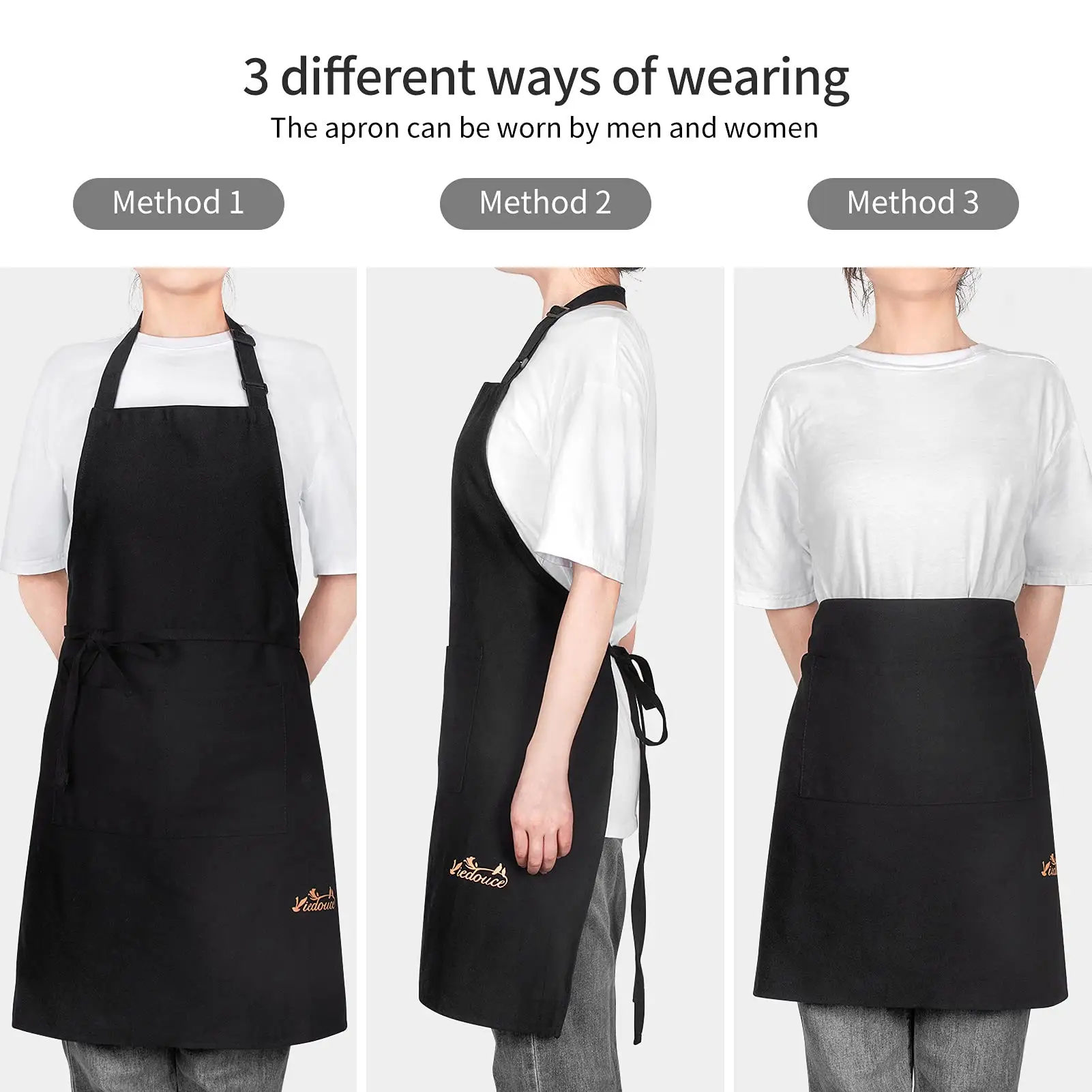 Tablier Long noir à deux poches pour Chef cuisinier, Design d'usine personnalisé avec Logo imprimé, bavette de cuisine en coton