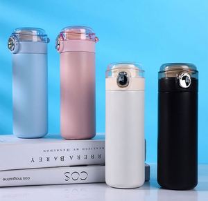 Custom Logo 400ml Stainless Steel Transparent Spring Cover Cup Male and Female Student Insulated Water <b>Bottles</b> Free Shipping - Product Image 2
