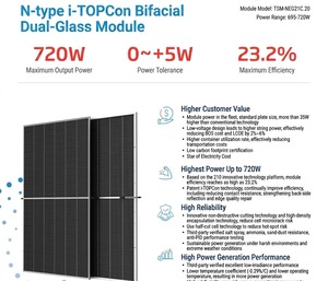 Panel Solar Bifacial de 720W Tipo N TOPCon, Módulo Fotovoltaico de Media Celda, Alta Eficiencia 23.2%, Uso Comercial - Product Image 5