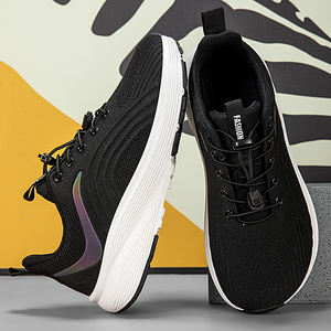 Chaussures de sport en maille élastique pour hommes, lacets rapides, respirantes, style marche, antidérapantes, chaussures pour hommes, chaussures pour femmes, logo personnalisé - Product Image 3