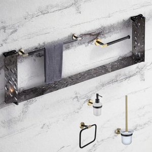 Kit d'accessoires de salle de bain en laiton noir mat : Anneau porte-serviettes, Distributeur de savon, Porte-rouleau de papier toilette, Brosse WC, Crochet pour salle de bain - Product Image 3