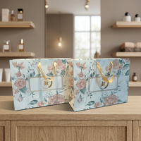 Sacs cadeaux en papier floral de qualité supérieure avec poignées en ruban doré, emballages de luxe personnalisés pour cadeaux, artisanat, vente au détail et en gros