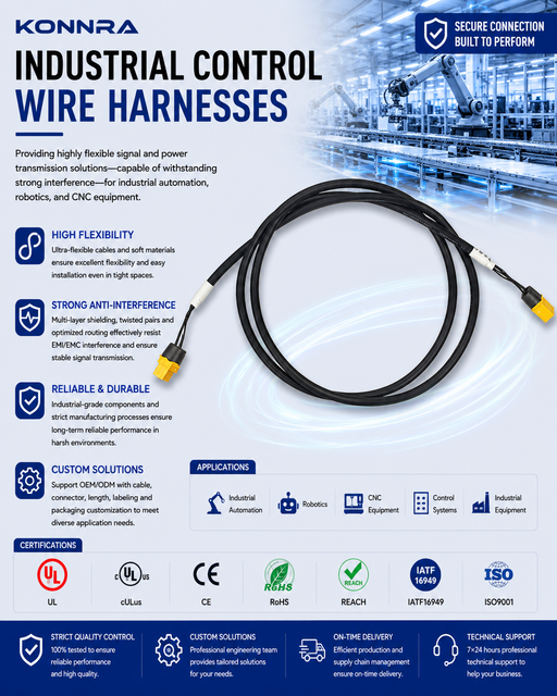 Industrial Control Signal Cable Harness Shielded Adapter Assembly PVC IP68 for CNC Robot Automation Motorcycle Automobile Use