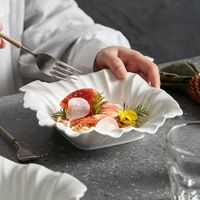 Plat carré blanc pour salade de fruits, plat de service de luxe léger, plat peu profond en céramique, compatible micro-ondes, design minimaliste moderne