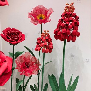S270 gigante di seta installazione Organza fiore EVA gigante rosa rossa colore gigante carta rosa fiore con stelo e Base - Product Image 4