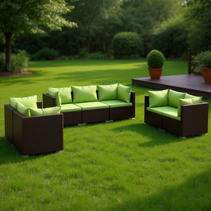 Ensemble de salon de jardin modulaire moderne en rotin tressé brun 7 pièces pour usage domestique ou commercial - Product Image 2