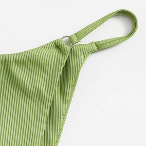 カスタム2022新しいデザインリブ付きソリッドセクシーティーン女の子ツーピースビキニビーチウェア女性用マイクロミニひもビキニセット水着 - Product Image 5