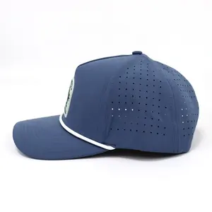 नई फैशन पॉलिएस्टर गोल्फ बेसबॉल टोपी लेजर बैक रबर पैच गोल्फ स्नैपबैक कैप्स गोल रस्सी 5 पैनल टोपी