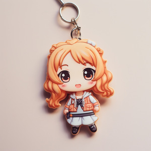 Llavero de anime con figura chibi de PVC, hecho a medida con cabello naranja y un atuendo adorable, para regalo o colección. - Product Image 3