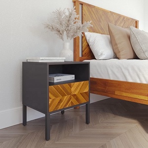 Bedroom Furniture Nordic Minimalist Color-blocked <strong>Teak</strong> Color Solid Wood Modern Retro Wabi-sabi Style <strong>Bedside</strong> <strong>Table</strong> - Product Image 6