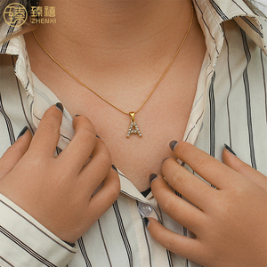 ZHENXI <span class=keywords><strong>Amazon</strong></span> Offre Spéciale chaîne en acier inoxydable plaqué or, petit serpent rétro Alphabet <span class=keywords><strong>lettre</strong></span> coquille <span class=keywords><strong>perle</strong></span> femmes collier pour filles - Product Image 3