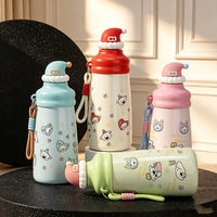 Tasse Thermos Isotherme 600ml en Acier Inoxydable 304, Motif Chapeau de Noël et Chiot de Dessin Animé, avec Sangle de Transport, Mug Portable Très Attrayant